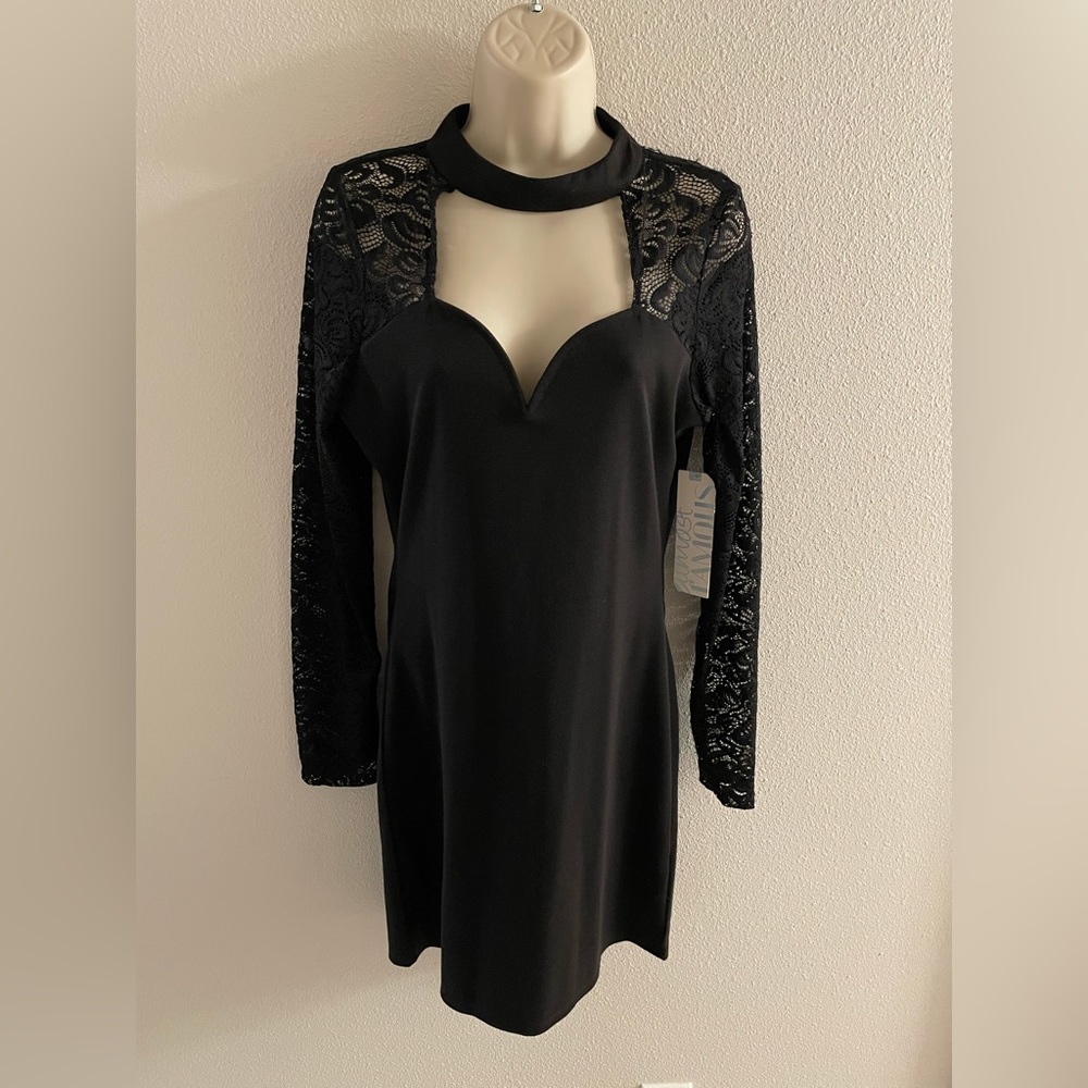 Black lace knee length club dress XL